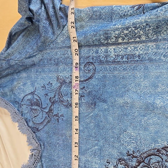 NWOT Blue Floral 2 Pc Lounge Set Size 1X LACE V-Neck Elastic Waist Pull Over - Picture 10 of 11